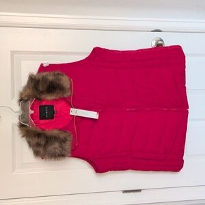 NWT Talbots Faux Fur Collar Down Puffer Vest - Red - XL
